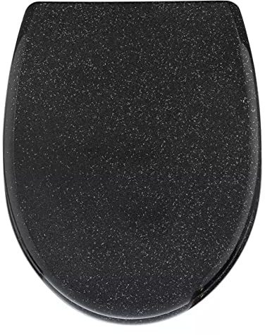 tradefirst Heavy Duty Black Glitter Toilet Seat Bathrooms Resin Toilet Seat, Glitter Toilet Seat Close Hinge Quick Release , Black Bathroom Accessories
