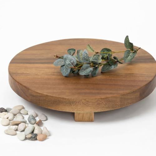 Kurrajong Farmhouse footed wooden tray | wood pedestal stand | 10 wide and 2 high round riser board | acacia wood pedestal board | plant holder