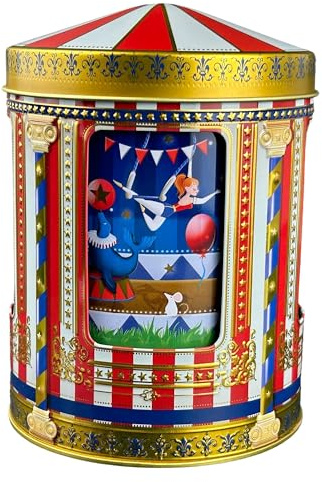 Carillon Circo - Barattolo per pasticceria, contenitore per biscotti, scatola di latta, contenitore per biscotti e pan di zenzero, in rilievo e stampato. Vol. 750 ml. Dimensioni: 12 x 16 cm