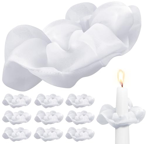 Censen 10 Pièces Attrape-Gouttes en Tulle pour Bougies 3-5 cm de Diamètre Attrape-Gouttes en Organza pour Bougie Protection Anti-Gouttes de Bougie Blanche Jupe de Bougie Décorative