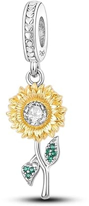 CYCUFF Colgantes de Plata de Ley 925 para Pulsera Europea y Collares Colgantes Abalorios Joyería Regalo para Mujeres Familia Amigos (Girasol Charm)