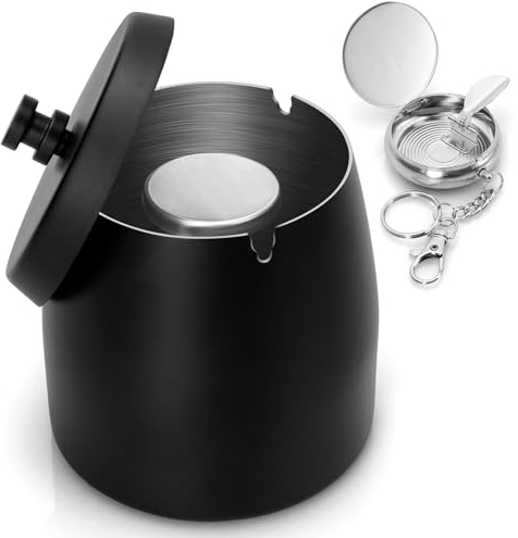 Alyvisun Cestino del Desktop, Contenitore per Cenere con Coperchio e Posa Portatile, Anti-Odore & Antivento, per Esterni, Ufficio, Decorazione Domestica, Nero [10 * 9 * 10 cm]