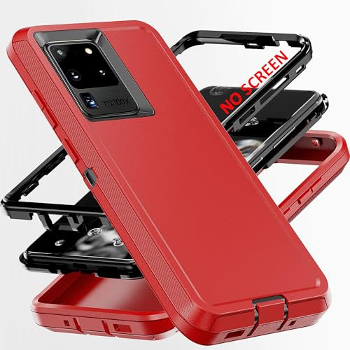 AYMECL for S20 Ultra Case,[Military Grade] 3 in 1 Heavy Duty Full Body Shockproof Protection Phone Case for Samsung Galaxy S20 Ultra 5G 6.9 inch,Black+Red