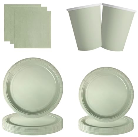 Embhlitfe Juego de vajilla verde para fiestas, 50 unidades, platos verdes para fiestas, tazas y servilletas, platos de papel y servilletas, platos de cumpleaños y servilletas para pícnic, bodas, baby