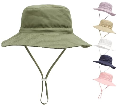 QIYIENDIAN Sombrero de Playa de ala Ancha para bebés y niños UPF 50+(Army Green,2-6 Years)