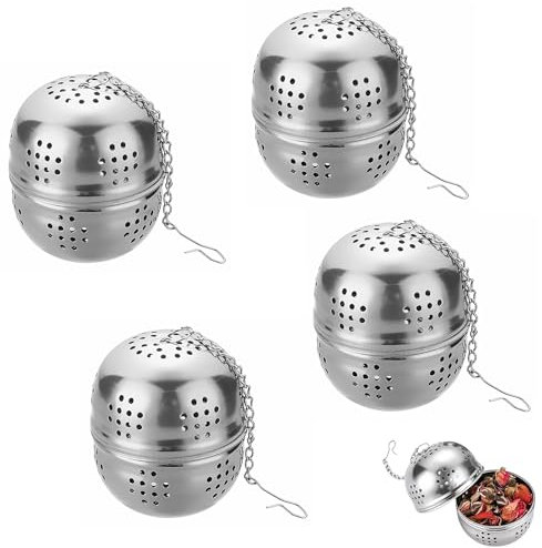 VireEyU 4 Filtri per Tè Sfuso, Acciaio Inossidabile 304, con Catena Lunga e Vassoio di Sgocciolatura Rotondo – Infusore per Tè Pratico, a Maglia Fine e Facile da Pulire, Adatto per Teiere e Tazze