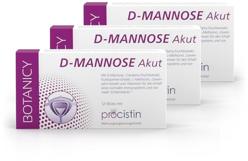 BOTANICY D-Mannose + Cranberry Akut - Bei Blasenentzündung & Harnwegsinfektion - PROCISTIN® D-Mannose-Pulver mit Cranberryextrakt - inkl. Löwenzahn, Kürbissamen, Vitamin C, L-Methionin - 36 Sticks