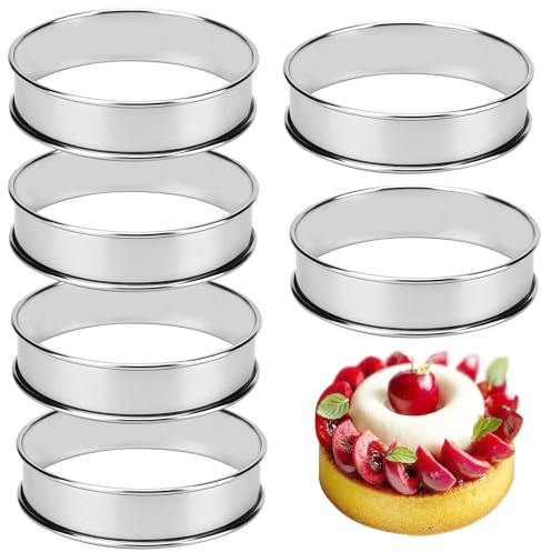 Hilsita 6 Pezzi Anello rotondo del muffin inglese,stampo per crostata,anello pasticceria alimentare dell'acciaio inossidabile per il pancake soffice,le uova fritte,anello di cottura (Diametro 10 cm)