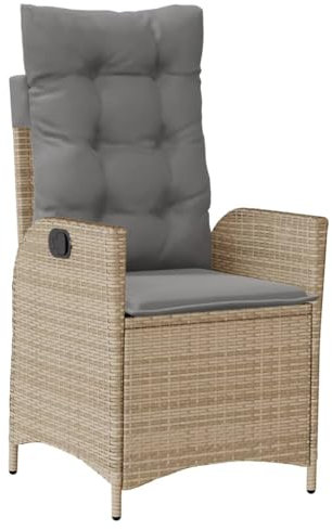 vidaXL Gartensessel mit Kissen, Gartenstuhl mit Verstellbarer Rückenlehne, Liegestuhl mit Stahlrahmen, Sessel Stuhl Relaxsessel, Beigemischung Poly Rattan