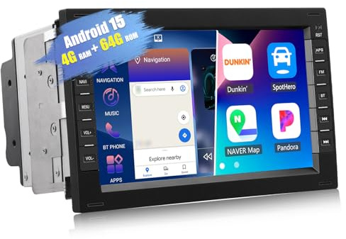 CAMECHO 4G+64G Android 15 autorradio para VW Golf 4 Polo Sharan Jetta MK4 T5 Multivan con navegador por satélite,7 Pulgadas Doble DIN VWT5 autoradio con Carplay Android Auto FM/RDS Bluetooth5.0+32EQ