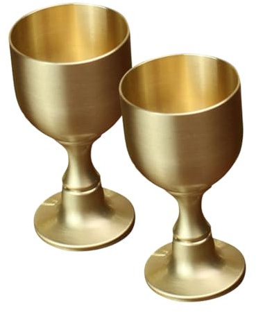 Garneck 2pcs Wine Glass Brass 3×5.5cm Chalice Wine Church Cup Altar Cup