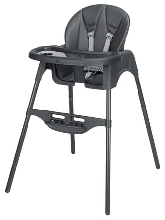 Bebeconfort Meely Plus, Trona Bebe 2 en 1, 6 meses- 3 años, Cojines Acolchados, Silla Infantil Ligera (4 kg), Reposapiés y Bandeja Regulables, Respaldo Reclinable con Una mano, Tinted Graphite