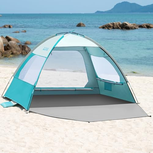 OutdoorMaster Beach Tent for 3/4 Person - Easy Setup Sun Shade Shelter, Portable Beach Shade Sun Canopy with UPF 50+ UV Protection, Removable Skylight Family Size - 3 Person Olive Green