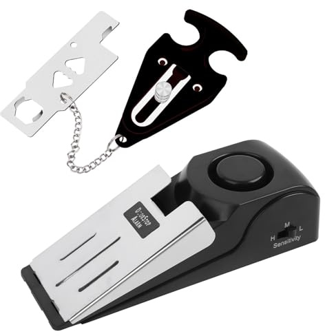 Mengshen Alarma de tope de puerta portátil y cerradura de puerta para viajes, seguridad del hogar, sin instalación, cerradura de puerta antirrobo adicional