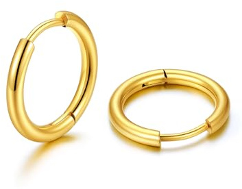 U7 boucles d'oreilles femme Petites Mini Créoles Dorées Acier Inoxydable 12mm Femme Fille Huggie Boucles Oreilles Doré créole petite or