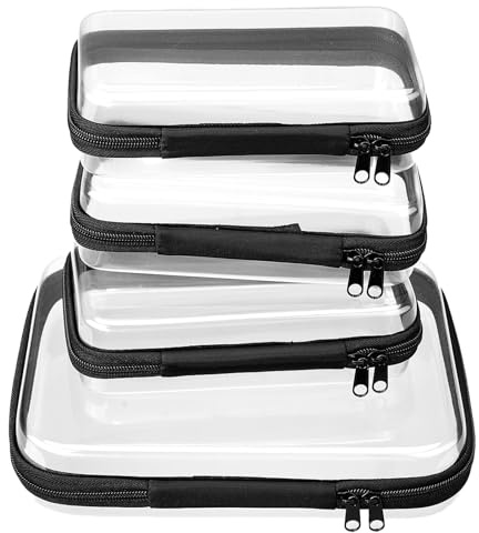 WELPIRT Clear Zipper Pouches, Hard Shell Zipper Case (M+3S) | Toiletry Bag for Travel, CLear Diaper Bag, Toiletry Pouch, Travel Organizer, Cosmetic Bag, Toy Storage Bins