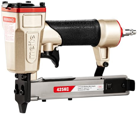 meite 425KC Grapadora Neumática de Corona Estrecha 18GA, Compatible con Grapas de 5,7 mm y 13-25 mm, con Gatillo de Seguridad, para Madera, Muebles, Tela y Cuero