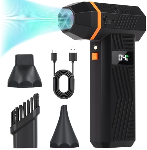 200 000 varv/min luftfläkt – tryckluftspistol med 4 munstycken, LCD-skärm, 240 minuters körtid, batterikapacitet 4000 mAh för PC/bil/hushåll/luftkonditioneringsrengöring (20 000 varv/min luftfläkt)