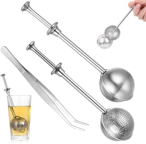 2 PZAS Infusor para Té de Hojas, Colador de Acero Inoxidable para Té en Polvo, Esferas para Té con Mango Telescópico, Cuchara Tamizadora para Azúcar Especias Cacao, con Clip
