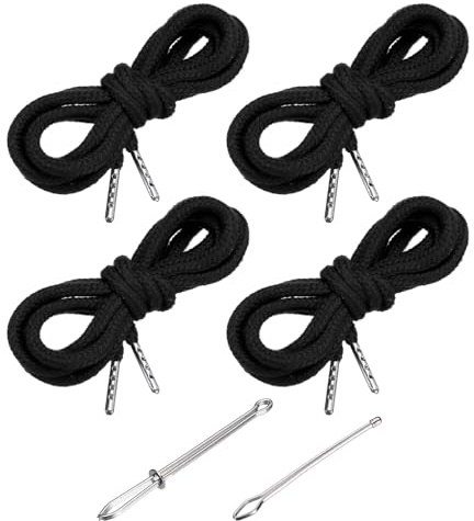 PATIKIL Cordones De 130 Cm / 51 Pulgadas 4 Piezas De Cordones De Reemplazo con 2 Piezas De Enhebradores Fáciles para Pantalones Cortos Chaquetas Abrigos Pantalones De Chándal Negro