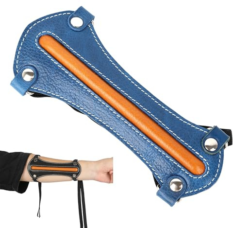surwolf Protezione per Il Braccio da tiro con L'Arco Protezione per Il Braccio Regolabile Primo Strato in Pelle Bovina con 2 Fermagli Strumento di tiro per la Protezione del Braccio (Blu)