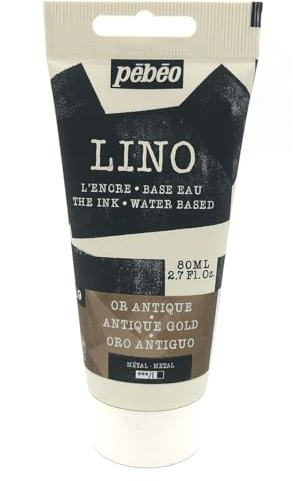 Pébéo Tinta Linograbado en oro antiguo 80 ml – Tinta Lino al Agua Ultra Pigmentada y Opaca, Impresión sobre linóleo y papel, Limpieza fácil