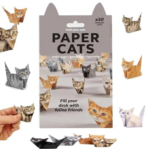 Kit di carta fai da te per gatti,50 fogli di carta 3D per gatti,set di origami fatti a mano,per Decorazioni per Ufficio e Regali Natalizi,Decorazione da Scrivania