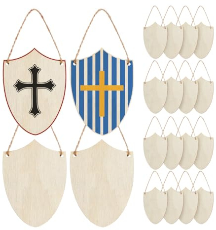 FOMIYES 20pcs Unfinished Wooden Shield Cutouts Craft Pieces Blank Wood Plaques for DIY Painting and Holiday Decoration, Medium Size Wooden Ornaments Suitable for Handmade and Home Decor