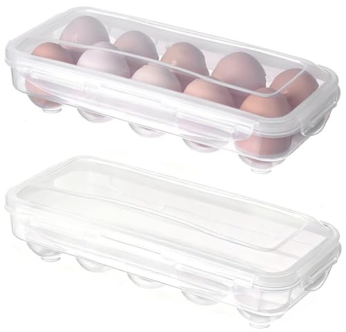YGCHEN Huevera Transparente con Tapa, Dispensador de Huevos para Nevera, Huevera de Almacenamiento para 10 Huevos (20 en total), Para Nevera y Organización de Cocina