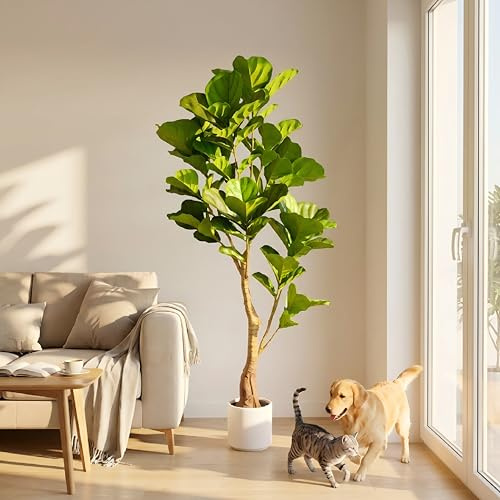 5ft Artificial Fiddle Leaf Fig Tree Tall Large Realistic Fake Ficus Lyrata Plant for Indoor Home Decor Office Living Room Floor Plant Modern Farmhouse Silk Tree 60 Inch Pet Safe Maintenance Free