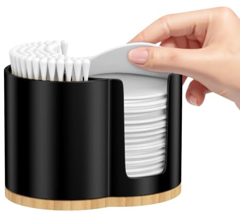 PENGARO Contenedor de bastoncillos de algodón, 2 compartimentos, dispensador de almohadillas de algodón, soporte para bastoncillos de algodón, para cosméticos, cuarto de baño, organizador de tocador
