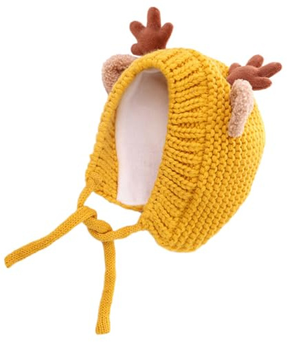 Generic Varm Stickad Mössa med Fleecefoder för Höst och Vinter Unisex Babymössa med Julrenhorn och Hudvänlig Passar Månaders Pojkar och Flickor