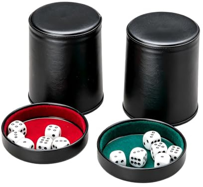 CLIUNT 2 Piezas Juego de Tazas de Dados de Cuero, Vasos de Dados de Piel, Cubilete Dados Poker, Incluye 12 Dados y una Tapa Práctica, para Bares, Reuniones, Fiestas y Juegos de Dados