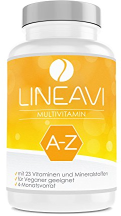 LINEAVI Multivitamin 120 vegane Kapseln (4-Monatsvorrat), hochdosiert mit 23 Vitaminen und Mineralstoffen von A-Z, unterstützt die normale Funktion des lmmunsystems, in Deutschland hergestellt
