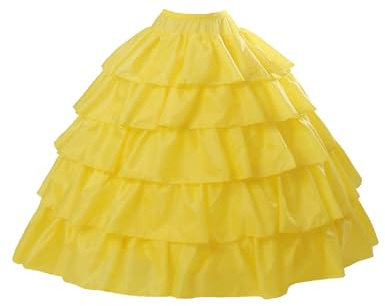 BEAUTELICATE Damen Reifrock Brautkleid Lang A-Linie Petticoat Rockabilly Barock Kleid Unterröcke Krinoline 4 Ringe mit Rüschen fur Hochzeit Karneval Halloween (Gelb, L-XL)