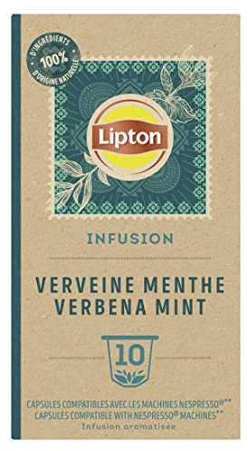 Lipton, Infusion Goût Verveine Menthe, Fraîcheur,Capsules Compatibles Nespresso, Ingrédients d'Origine 100% Naturelle, 10 Capsules