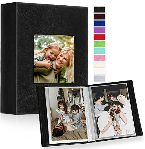 Ywlake Photo Album 4x6 50 Pockets 2 Packs, Small Mini Capacity Leather Photo Albums, Each Pack Holds 50 Top Loader Vertical Only Pictures Black