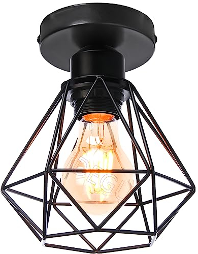 iDEGU Plafoniera Industriale E27 Lampada da Soffitto Vintage Nero in Metallo Ø16CM Lampada a Sospensione Design Gabbia Geometrica Retrò Lampadario a Soffitto per Camera da Letto, Cucina, Soggiorno