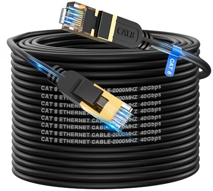 cat gruciso Cat8 Ethernet Cable 30M, High-Speed 40Gbps 2000MHz Network Cable Braided Gigabit Gold Plated RJ45 Connector, Outdoor&Indoor Internet for Xbox PS4/5 Modem Router PC