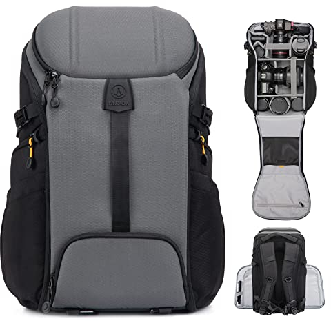 TARION Kamerarucksack Wandern Fotorucksack Groß Kamerarucksäcke Wasserfester Kamera Rucksack mit Laptopfach Wasserdicht Regenhülle für Drohnen SLR DSLR Spiegelrelex Kameras Objektive(HX-L,Grau)