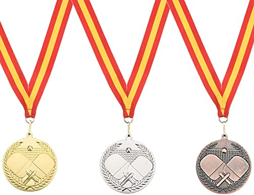 PATIKIL 2.7 Ping Pong Medaglie, 3pz Ping Pong Premio Medaglie Set Oro Argento Bronzo Medaglia con Nastro Rosso Giallo per Giochi Sport Competizioni