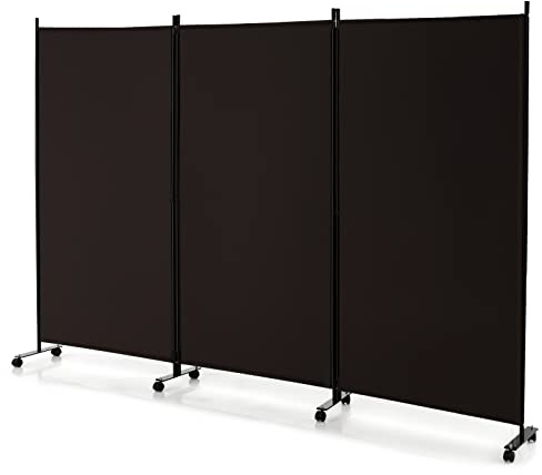 GIANTEX Divisorio Paravento con Ruote 3 pezzi, Divisorio da Parete in Ferro, Protezione Privata per Camera da Letto, Ufficio, 260 x 180 cm, 5 Colori (Caffè)