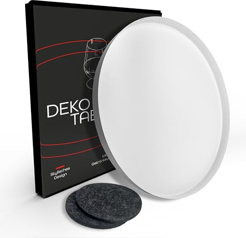 DREIBERG® Deko Tablett | Ø 30 cm | Dekotablett Weiß Rund | inkl. 2 Getränkeuntersetzer