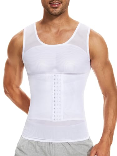 SLIMBELLE Shapewear Unterhemd Herren Bauchweg Kompression Unterwäsche Tank Top Herren Kompressionsshirt Body Shaper mit Tummy Control Taille Gürtel Weiß S