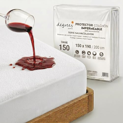 Degrees Home – Protector de Colchón Impermeable y Transpirable con Banda Ajustable (150x190/200) – Antiácaros, Lavable y Certificado Oeko-Tex – Cubre Colchón Ajustable hasta 32 cm
