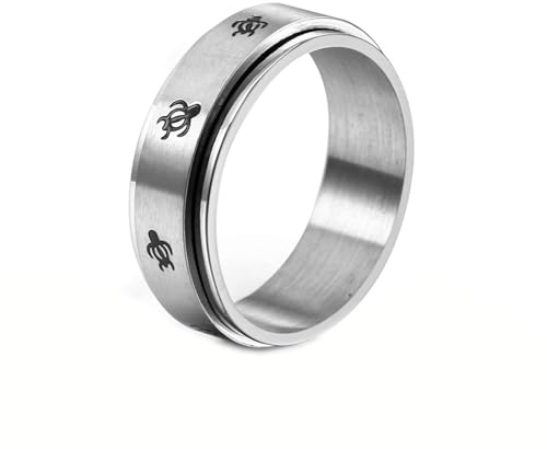 Gualiy Männer Ring Edelstahl, Herren Ring Retro 7.5MM Spinner Ring mit Schildkröte Ring Größe 57 (18.1)