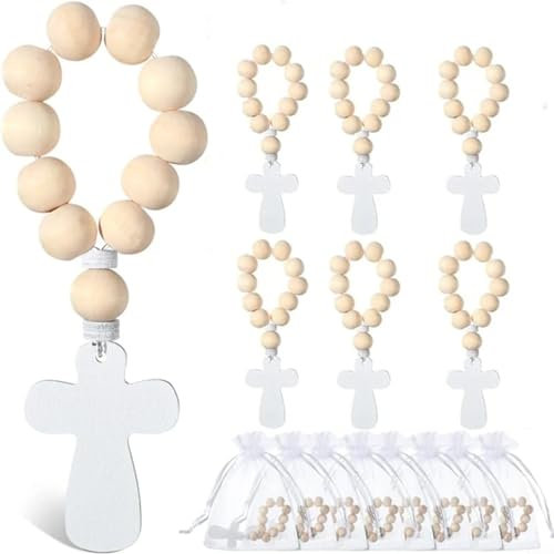 Sileduove Rosario in Legno Fatto a Mano, Rosario battesimale in Legno Fatto a Mano Se，6 Pezzi, 12 Pezzi, 18 Pezzi (18 Pezzi)