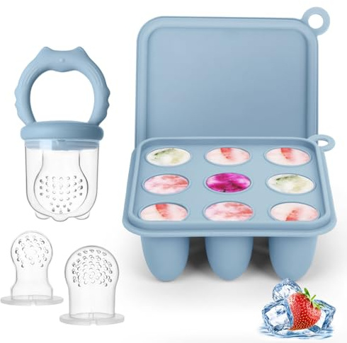 Baby Fruit Feeder Ice Lolly Moulds, Fruit Feeder for Babies Teething Relief | Baby Food Feeder for Safe Infant Self Feeding, Includes 3 Extra Food Pacifier (Ether)