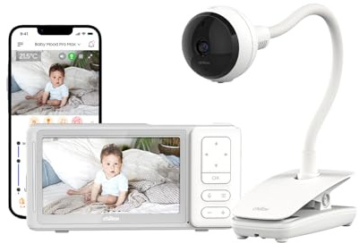 CHILLAX - Baby Monitor Giraffe Clip - 5'' HD LCD Screen - Full HD 1080p Camera - Flexible Arm - Night Vision - Walkie-Talkie - WiFi On/Off - Lullabies - Sound & Movement Alert - With App
