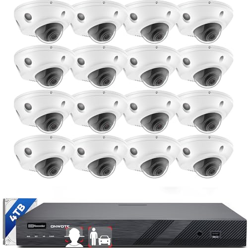 ONWOTE Face Recognition & AcuSearch, 2 Way Audio, 12MP NVR 16 Channel Security Camera System, 16x 4K 8MP Vandal Proof PoE IP Cameras, Total 1280ft Cables, 16CH Commercial NVR 4TB, CCTV for Business